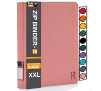 KarlyPro Premium 1000+ Pockets Card Binder, 16-Pocket Ringless Trading Card Album Folder Tag Design -Double Side Loading UltraSonic-32 1024 Tech Zip Binder for TCG-Pink