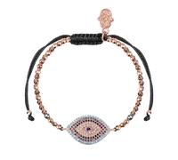 KARMA AND LUCK,Women's Real Hematite Stone 18K Rose Gold-Tone Gorgeous Evil Eye Charm Beaded Bracelet with Cubic Zirconia Crystals & Adjustable Drawstring Closure, Rose Gold, hematite