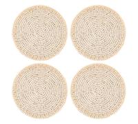 Karma, Beaded Drink Coasters Set of 4, Boho Round Beaded Coasters for Dinning Table and Coffee Table, Cream