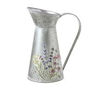 Karma By Nature Vintage Galvanised Metal Flower Jug, Rustic Metal Vase for Dried Flowers, Decorative Farmhouse Jug for Home, Gift or Wedding Decor - 26cm Tall.