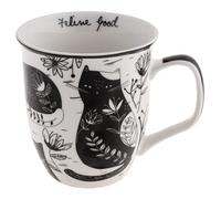 Karma Gifts 16 oz Black and White Boho Mug Cat - Cute Coffee and Tea Mug - Ceramic Coffee Mugs for Women and Men