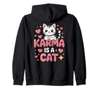 Karma Is A Cat Meditation Yoga Cute Kawaii Cat Zip Hoodie