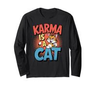 Karma is A Cat Meditation Yoga Funny Cartoon Cat Long Sleeve T-Shirt