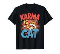 Karma is A Cat Meditation Yoga Funny Cartoon Cat T-Shirt