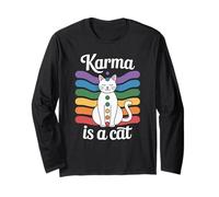 Karma is A Cat Meditation Yoga White Cat Long Sleeve T-Shirt
