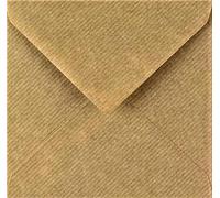 Karma Krafts 5x5 Recycled Ribbed Envelopes - 130 x 130mm 100gsm Brown Textured Kraft - Gummed Diamond Flap - Rustic Square Invitation Envelopes - Pack of 25