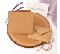 Karma Krafts 6” x 6” Kraft Card Blanks & Envelopes - 25 Pack Eco Square Brown Blank Cards for Card Making & Crafts