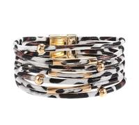 Karma NH10938017 Women's Bracelet PU Leather Multi-Row Lion White Brown or Black 19cm Magnetic Closure Modern Gift Idea Women Leather Bracelet Accessories, 19 x 2,2 cm, Faux Leather Stainless Steel