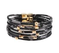 Karma NH10938017 Women's Bracelet PU Leather Multilayer Leo White Brown or Black 19 cm Magnetic Closure Modern Gift Idea Women Leather Bracelet Accessory, 19 x 2,2 cm, Faux Leather Stainless Steel