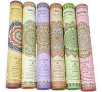 Karma Scents Incense Sticks 6-Pack (180 Sticks) with Thick Wooden Burner - Sandalwood, Vanilla, Lavender, Patchouli, Jasmine, Rose - Aromatherapy for Home & Meditation