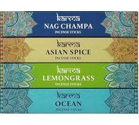 Karma Scent Incense Sticks Variety Pack - 4 Unique Fragrances - Nag Champa Asian Spice Lemongrass and Ocean - 14 Sticks per Fragrance for Meditation Relaxation and Home Aromatherapy