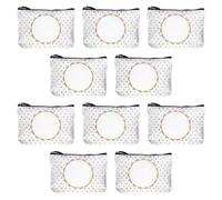 Karma, Set of 10 Cotton Makeup Bag with Gold Scalloped Monogram Frame, Zipper Cosmetic Pouch, Canvas Travel Toiletry Bag, Black Polka Dot Organizer for Cosmetics & Toiletries, Gold with Dots