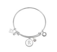 Karma Silver Letter Coin Bangle - Letter R