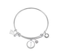 Karma Silver Letter J Coin Bangle - Silver