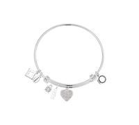 Karma Silver Mum Crystal Heart Bangle - Adjustable