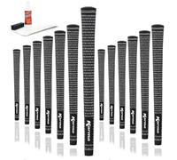 Karma Velour Golf Grip Kit with Tape Strips, Grip Solvent, Rubber Vise Clamp, 13 Black/White Standard Size Rubber Velvet Style Replacement Golf Grips for Men