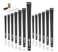 Karma Velour Jumbo Golf Grip Kit with Tape Strips, Grip Solvent, Rubber Vise Clamp, 13 Black Rubber Velvet Style +1/16” Oversized Replacement Golf Grips for Men