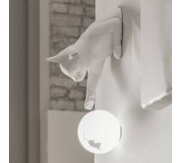 Karman Maoo wall light, white ceramic, glass, cat figurine