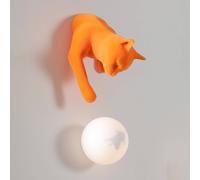 Karman wall light Maoo, ceramic orange, glass, cat figurine