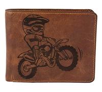Karmanah Bike Racer Engraved Genuine Leather Men's Wallet | Pure Leather Wallet for Men with Bike Racer Engraving | Wallet Gifts for Men | RFID-Protected Leather Wallet | Brown, Brown, Luggage