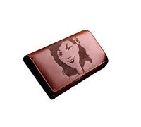 Karmanah Cute Girl Engraved Genuine Leather Wallet, Flap Cognac (La Bella, Brown), Brown, Classic