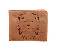Karmanah Leo Zodiac Sign Engraved Genuine Leather Wallet with Flap and RFID Protection - Grey, Grey, Luggage, Grey, Luggage