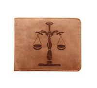 Karmanah Libra Zodiac Sign Engraved Leather Men's Wallet with RFID Protection (Grey), Grey, Luggage