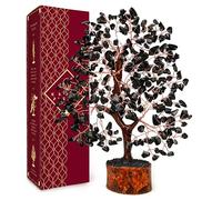 KARMAPLEDGE Chakra Crystal Tree of Life, Black Obsidian Healing Crystal Tree 300 Beads, Handmade Bonsai Tree, Negativity Protection, Feng Shui Decoration, Decoration
