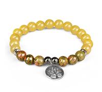 KARMAPLEDGE Tree of Life Charm Crystal Bracelet, Celesite with Unakite Crystal Stones, Free Size, Stone, Celesite with Unakite