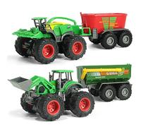 KARMOUNT Diecast Farm Tractor with Trailer Toys, Metal Harvester with Front Loader, Friction Powered Play Vehicle Farm Trailer Tractor Toys for 3 year olds