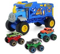 KARMOUNT Monster Trucks Monster Mover Rhino Toy Car Hauler, Monster Carrier Truck with 3 Mini Diecast Monster Trucks, Transport Car Toys with Super Ramp Lauch, Gift for Kids 3 Years & Up