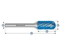 Karnasch 115021.056 6mm Ball Nose Cylinder Shape Blue Tec Coated Carbide Burr Cross Cut WRC
