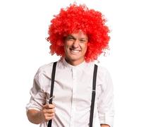 KarneLux Afro Wig - Curly Wig Accessory Carnival Costume for Men and Women - Ideal for Fancy Dress, Carnival or Theme Parties (Red)