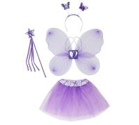 KarneLux Kids Fairy costume set 4 pcs. for girls - Butterfly, princess costume with tutu, wings, magic wand and headband for Dress up - age 3-8 years