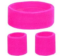 KarneLux Neon Pink Sweatbands Set - Jogging Accessory with Headband and Bracelets for Unisex Adults
