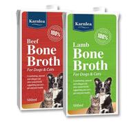 Karnlea Pets Real Bone Broth - 1x Beef, 1x Lamb | 100% Real & Natural Bone Broth for Cats & Dogs | High in Collagen & Protein for Healthy Joints, Gut, Digestion & Sickness Recovery | Up to 20 Servings