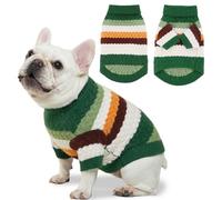 KAROKU Dog Sweater, Classic Turtleneck Knitted Striped Dog Sweaters, Warm Sweater for Winter, Soft Christmas Clothes for Boy Girl, Dogs Clothes for Small/Medium Cats, Doggys (Green, Small)