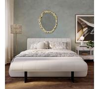 Karol Super King Bed Frame with Vegan Leather Upholstery, Bed Base with Slatted Support Base Included, 231.5L x 209W x 94H cm, Cream Aosom UK