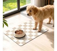 KAROMUS Checkered Absorbent Dog Food Mat,Cat Feeding Mat 24" x 16" Beige