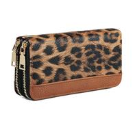 KAROMUS Women's Cow Print Wallet, Western Large Capacity Highland Purse, 2 Zippers Card Cases and Money Organizers Cow Stuff Gifts for Ladies, Leopard Brown