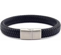 KAROO EARTH JEWELLERY Genuine Leather Braided Bracelet for Men - 21cm, Strong Brushed Stainless Steel Magnetic Clasp - Stylish & Durable (Black Leather)