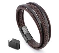 KAROO EARTH JEWELLERY Men’s Premium Black Braided Leather Bracelet - Multilayer Design, Secure Magnetic Clasp, Adjustable Tailored Fit (21 cm - 22.5 cm) (Brown)
