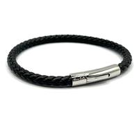 KAROO EARTH JEWELLERY Mens Black Leather Bracelet With Strong Stainless Steel Trigger style Rocker Clasp - Genuine Leather | 5mm Braided Leather Men's Premium Bracelet (21cm (Average Wrist))