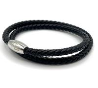 KAROO EARTH JEWELLERY Mens Leather Wrap Bracelet With Strong Stainless Steel Magnetic Clasp - Genuine Leather | 5mm Braided Double Wrap Men's Premium Bracelet (Black, 21cm (Average Wrist))