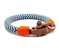 KAROO EARTH JEWELLERY Men's Maritime Nautical Rope Bracelet, Durable Navy Blue & White Zig-Zag with Orange detail | With stainless steel D-shackle | Adjustable to fit 18-19.5cm Average wrist