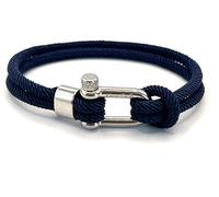 KAROO EARTH JEWELLERY Men's Nautical Rope Bracelet, Durable Nylon Marine Rope | Bracelet with stainless steel D-shackle | Mens Double Strand Sailing rope bracelet (Navy Blue, 21c (Average Wrist))