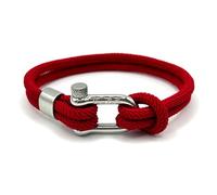 KAROO EARTH JEWELLERY Men's Nautical Rope Bracelet, Durable Nylon Marine Rope | Bracelet with stainless steel D-shackle | Mens Double Strand Sailing rope bracelet (Red, 21cm (Average Wrist))
