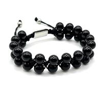 KAROO EARTH JEWELLERY Natural Stone 8mm Unisex Adjustable Handcrafted Double Row Bracelet (Black Obsidian)