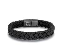 KAROO EARTH JEWELLERY Premium Braided Italian Leather Bracelet for Men - Genuine Leather & Brushed Stainless Steel Magnetic Clasp - Adjustable Length (21cm - 23cm) (Black - Matt Black Clasp)