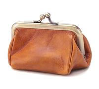 Karoukee Brown Genuine Leather Kiss-Lock Coin Purse for Women